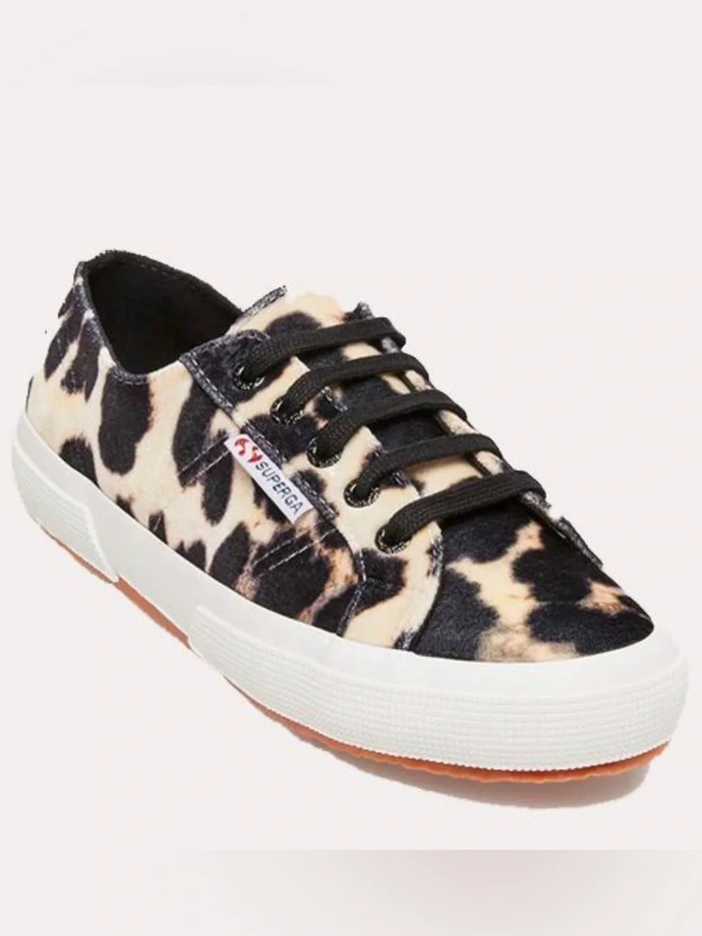 Superga Velvet Leopard Print Sneakers Womens 36 US6 Black White Tan